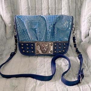 Sharif  studded cheetah blue crossbody convertible shoulder purse